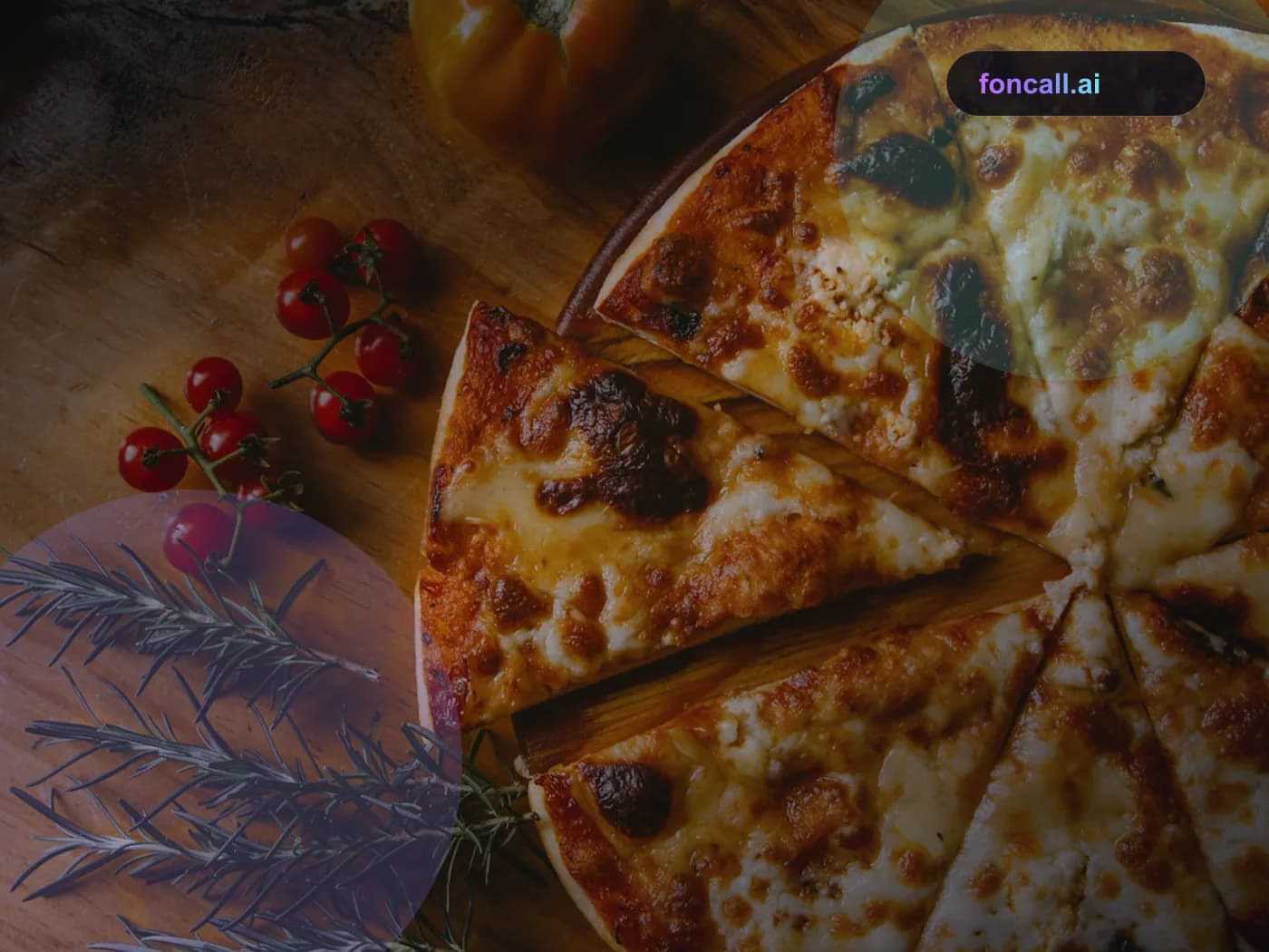 KI-Telefonassistent für Pizza Service | foncall.ai Branchen-Hero KI-Telefonassistent für Pizza Service: Frisch gebackene Pizza auf einem Holztisch